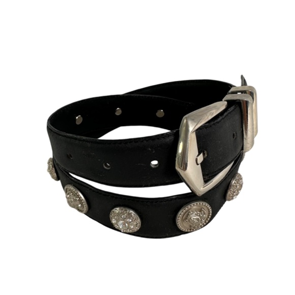 Vintage genuine GIANNI VERSACE crystal medusa rhinestone leather belt 28 unisex